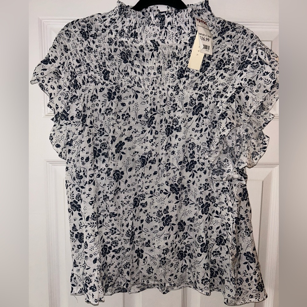 Floral Print Ruffle Sleeve Top